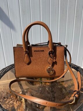 Michael Kors Shelia Small Brown/Luggage Satchel-Non Leather-Vegan